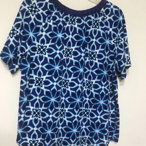 Liz & Me Catherine 1X Blouse Womens  Flowers  Blue Short SLeeve - Picture 7 of 8